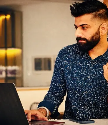 Creator chatting on camera at home