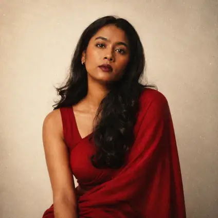 Creator in a red saree portrait